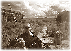 Georgia O'Keeffee poses at Ghost Ranch.