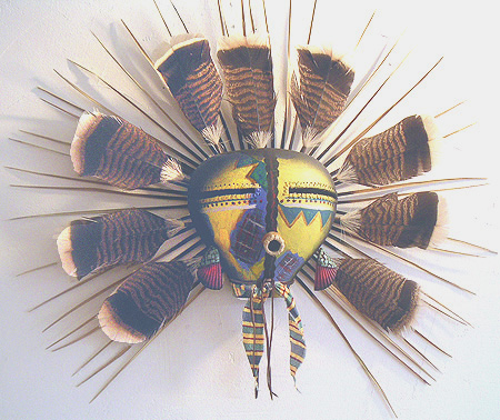 yellow face fan mask gourd art by robert rivera