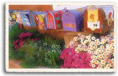 Artistically painted mailboxes line Santa Fe, New Mexico's Canyon Road